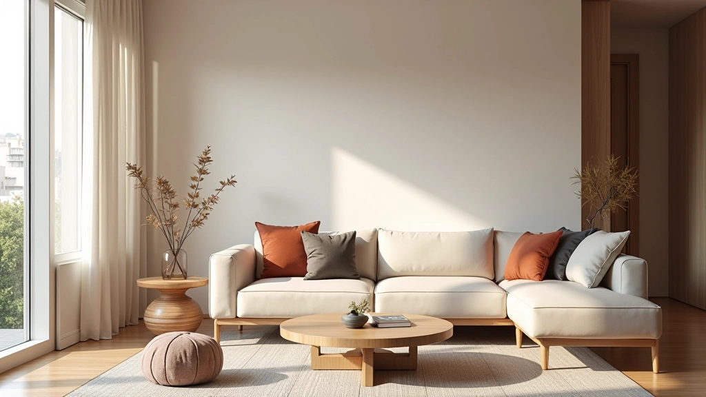 Living room interior demonstrating the 60-30-10 color rule with neutral base, secondary tones, and accent colors